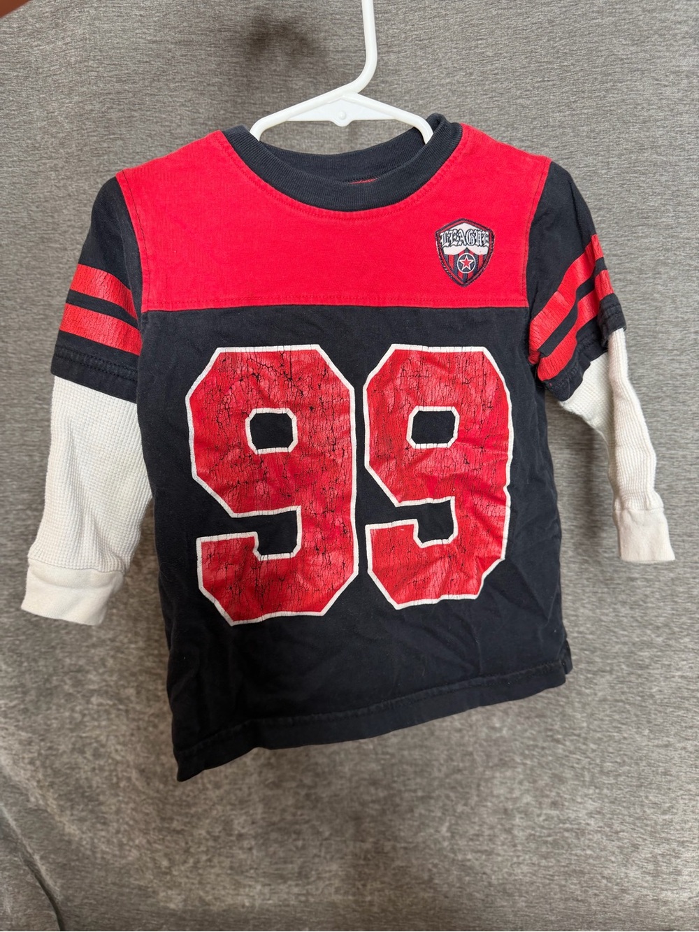 League Boys Layered-Look Long Sleeve Tee in Black & Red